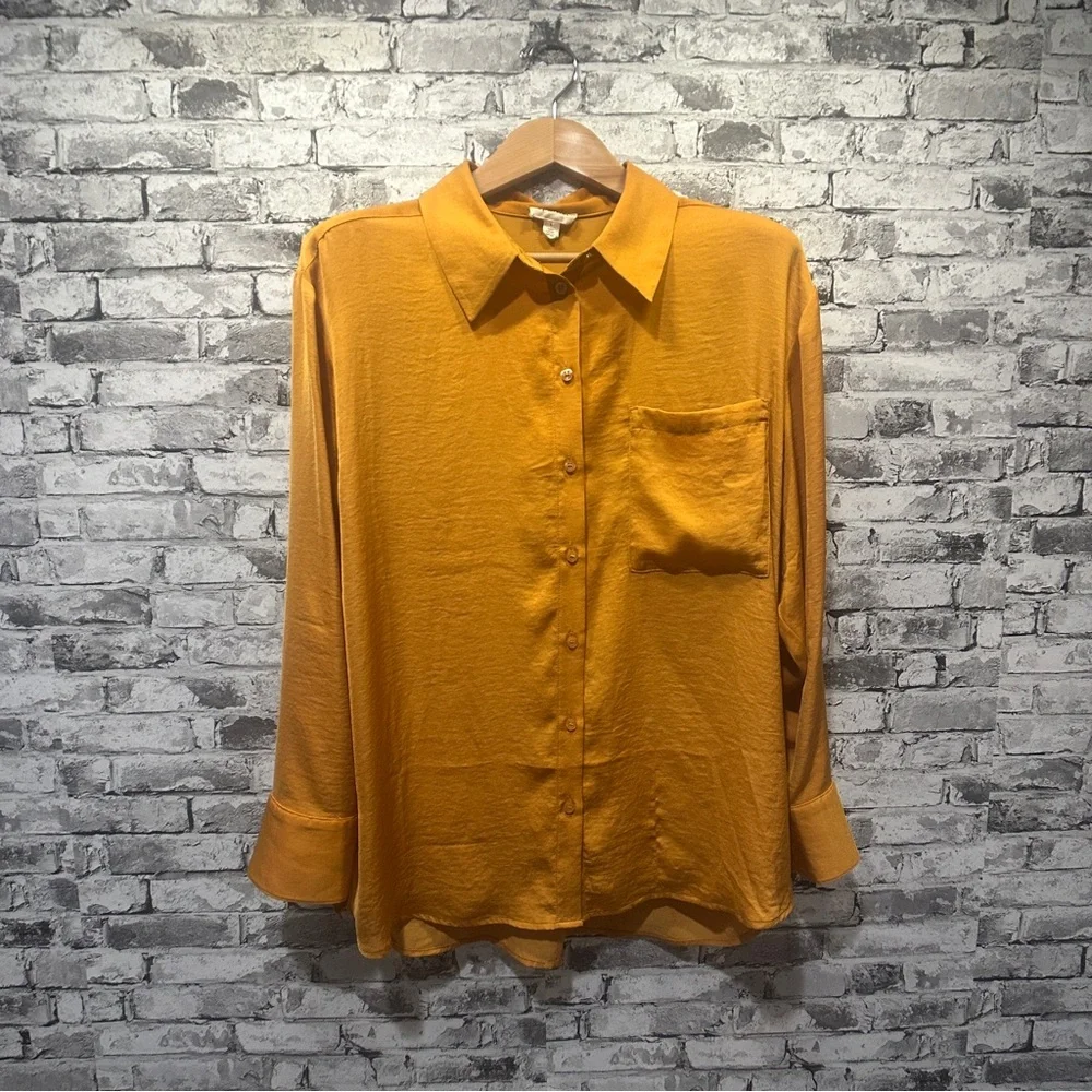 EUC Open Edit Women's Orange Button-Down Shirt Size L - Picture 1 of 13